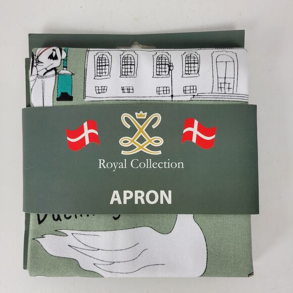 Royal Collection Copenhagen Apron Green Scandinavian Souvenir Collage Cotton NEW - Picture 4 of 11